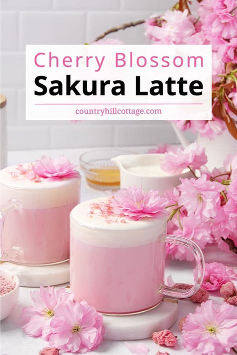 Sakura Latte, Sakura Theme, Living Foods, Protein Dessert, Cafe Recipes, Pink Latte, Moon Milk, Milk Tea Recipes, Tea Drink Recipes