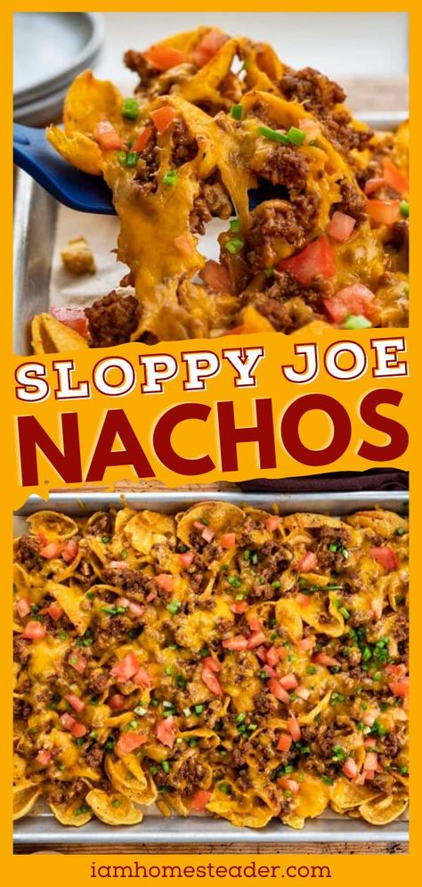 Basic Nachos Recipe, Gameday Food, Nachos Ingredients, Homemade Nachos, Homemade Sloppy Joes, Nachos Beef, Sloppy Joes Recipe, Football Party Food, Favorite Recipes Dinner