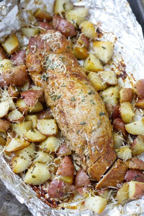 Foil Meals, Crusted Potatoes, Cooking Pork Tenderloin, Foil Pack Dinners, Foil Packet Dinners, Foil Dinners, Foil Pack Meals, Foil Packs, Foil Packet Meals