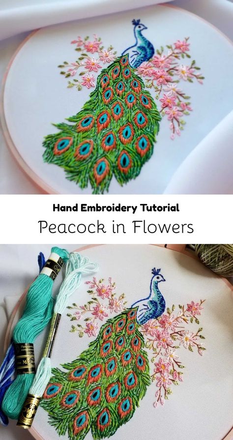 Peacock in Flower Embroidery Embroidery With Painting, Different Embroidery Designs, Peacock Embroidery Designs Blouse, Pickock Embroidery Design, Peacock Embroidery Pattern, Peacock Embroidery Designs Pattern, Peacock Hand Embroidery Designs, Peacoke Embroidery, Peacock Hand Embroidery