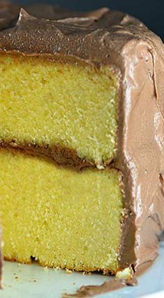 Scratch Yellow Cake Recipe, Butter Yellow Cake, Yellow Cake With Chocolate Frosting, Homemade Yellow Cake, Yellow Cake Mix Recipes, Cake With Chocolate Frosting, Moist Yellow Cakes, Yellow Cake Recipe, Buttermilk Recipes