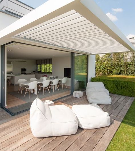 louvretec opening pergola roofs Roof Patio, Wall Structure, Blinds Window, Outdoor Blinds, Pergola With Roof, Patio Roof, Window Shutters, Pergola Plans, Pergola Patio