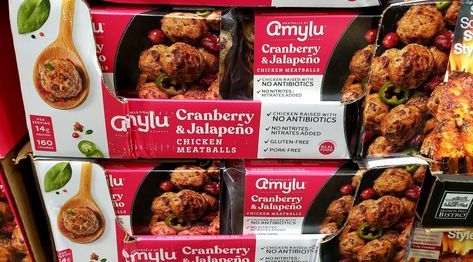 AMYLU CRANBERRY & JALAPENO CHICKEN MEATBALLS - Eat With Emily Cranberry Jalapeno Meatballs Dinner, Cranberry Jalapeno Chicken Meatballs Sauce, Cranberry Jalapeño Chicken Meatballs, Amylu Chicken Cranberry Meatballs, Sauce For Cranberry Jalapeno Meatballs, Cranberry Jalapeno Chicken Meatballs Costco Recipes, Cranberry Jalapeño Meatballs, Cranberry Chicken Meatballs, Costco Cranberry Jalapeno Meatballs