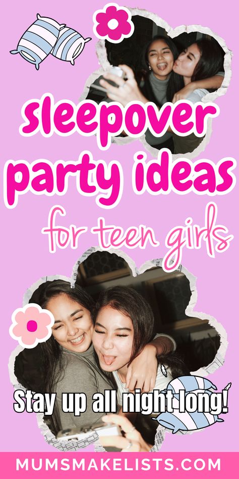 Make your next girls' sleepover unforgettable with these awesome ideas for teens! From fun games and delicious food to engaging activities, this guide has everything you need for an amazing night. Perfect for a slumber party birthday or fun sleepover activities. Don’t miss out on the sleepover essentials and best snacks for sleepovers that will keep everyone happy! #TeenSleepover #GirlsSleepoverParty #SlumberPartyFun Snacks For Sleepovers, Teen Sleepover Games, Sleepover Ideas For Teens, Sleepover Set Up Ideas, Sleepover Ideas For Teenagers, Sweet 16 Sleepover, Teen Party Themes, Spa Sleepover Party, Slumber Party Activities