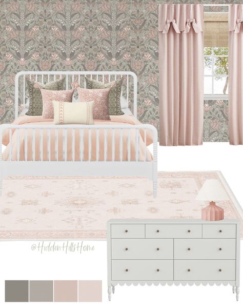 Jenny Lind Twin Solid Wood … curated on LTK Pink And Green Girls Bedroom, Green Girls Bedroom, Floral Wallpaper Accent Wall, Girls Bedroom Green, Green Girls Rooms, Girls Bedroom Wallpaper, Pink Bedroom For Girls, Pink Girl Room, Jenny Lind