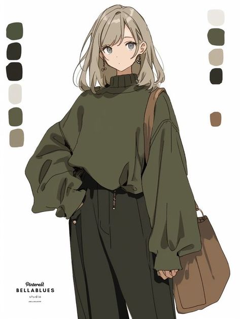 Fashion Anime Aesthetic, Anime Black Clothes, Black Clothes Drawing, Green Clothing Aesthetic, Black Edgy Outfit, Dark Green Outfit Ideas, Green Clothes Aesthetic, Anime Style Clothes, Dark Green Outfits