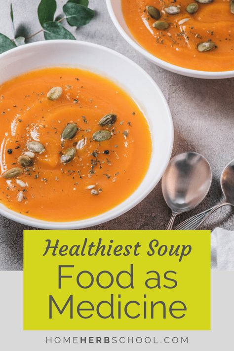 Food as medicine is an important part of herbalism and herbal medicine. This amazing squash soup is so tasty, you won't even notice how healthy it is. #Herbalism #HerbalMedicine #FoodAsMedicine Medicine Soup Recipe, Medicinal Soup, Food As Medicine, Herbal Education, Diy Herbal Remedies, Herbal Recipes, Feel Good Food, Herbs For Health, Witchy Stuff