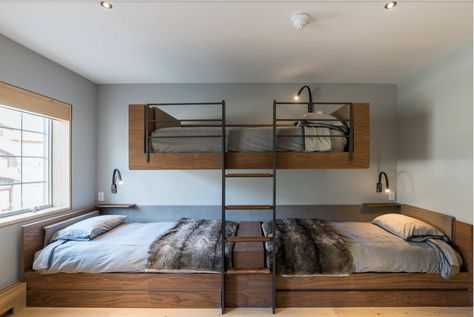 Bunk Bed Lights, Bunk Bed Room Ideas, Low Ceiling Bedroom, Floor Bedroom Ideas, Transitional Open Concept, Tahoe House, Vail Village, Bunk Beds Built In, Built In Bunks