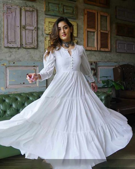 👉🏻PRICE: 3000/PKR (Just Frock) 💓 👉🏻Article No.: (77447) 👉🏻 DETAILS: Radiate Classical Western Grace with our Intricately Designed Beautifully Ultra Flared Long Maxi With Buttoned Front, Puffy Shoulders, Buttoned Cuff Full Sleeves . 👉🏻BRAND: Shan-O-Shoukat Apparel's. 👉🏻SIZE: Free Size 👉🏻MEASUREMENTS: Chest Size: 20" Frock Length: 52" Sleeves Length: 21" 👉🏻 Colours: One Color, One Design 👉🏻STUFF: All Season Fabric. 👉🏻 WHAT'S INCLUDED? 1.) Designer Ultra Flared Long Frock. 👉🏻HOW TO ORDER: For On... White Simple Gown, Long Western Dresses, Frock Designs For Women, Full Sleeve Maxi Dress, Western Frocks, White Cotton Maxi Dress, Simple Gown, Dress Everyday, White Dress Outfit