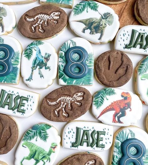 Eddie - The Edible Ink Printer on Instagram: "Backgrounds on these birthday cookies were printed on Eddie®, The Edible Ink Printer by @newberrycookieco Primera does not own the copyright and/or does not intent to infringe on copyright. #birthdaycookies #cookier #eventplanner #cookielife #cookiebaker #bakersofinstagram #dessert #bakerylife" I Do Cookies, Jurassic Birthday, Edible Ink Printer, Edible Printer, Dinosaur Cake, Edible Printing, My Bucket List, Edible Ink, Ink Blot