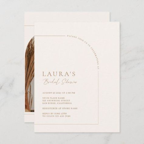 $2.57 | Neutral Minimal Arch Photo Bridal Shower #archbridalshower #simple #elegantscript #calligraphy #archedtext #moderncolor #terracotta #boho #elegant #handwrittenscript Bridal Shower Simple, Modern Bridal Shower Invitations, Arch Photo, Boho Bridal Shower Invitations, Modern Bridal Shower, Boho Bridal Shower, Wedding Invitations Boho, Photo Wedding Invitations, Invitation Sizes