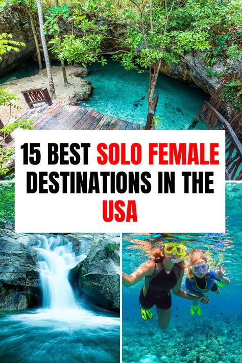 15 Best Solo Female Travel Destinations In The USA Best Places For Solo Female Travel, Cheap Solo Female Travel, Solo Vacation Ideas Woman, Girls Vacation Ideas, Best Solo Trips For Women, Solo Female Travel Usa, Best Solo Travel, Vacation Alone, Safest Places To Travel