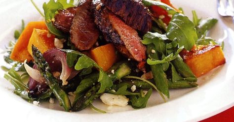 Fire up the barbecue for this easy but flavoursome warm balsamic lamb salad. Lamb Steak Recipes, Barley Salad Recipes, Lamb Backstrap, Grain Salad Recipes, Lamb Salad, Steak Salad Recipe, Lamb Steaks, Barley Salad, Pumpkin Salad