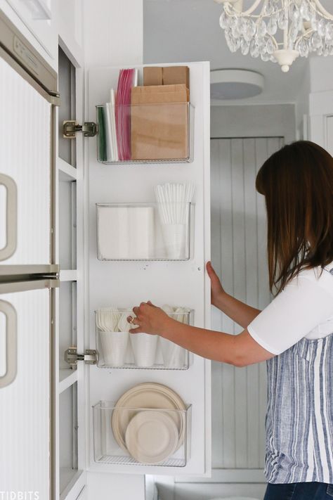 Trailer Pantry Organization, Rv Pantry Storage Ideas, Rental Updates, Small Pantry Cabinet, Storage Ideas Pantry, Tiny Pantry, Garage Transformation, Dream Pantry, Small Pantry Organization