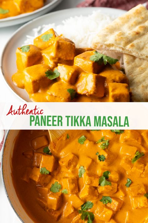 Vegetarian Tikka Masala, Paneer Tikka Masala Recipe, Paneer Tikka Masala, Tikka Masala Vegetarian, Vegan Tikka Masala, Tikka Masala Sauce, Homemade Naan Bread, Paneer Cheese, Masala Sauce