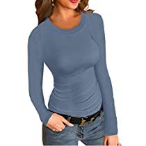 Check this out! Round Neck Shirt, Dark Wear, Solid Color Shirt, Crew Neck Shirt, Solid Tops, Fitted Sweater, Ladies Fashion, Pure Color, Sweater Fashion