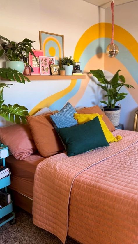 70s Room, Bedroom Wall Designs, Aesthetic Ideas, Room Inspiration Bedroom, Room Ideas Bedroom, Dream House Decor, Pastel Aesthetic, Colorful Wallpaper, Interior Design Bedroom