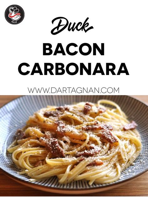 Duck Carbonara, Duck Pasta, Duck Bacon, Bacon Carbonara, Confit Recipes, Spaghetti Carbonara Recipe, Pasta Carbonara Recipe, Easy Spaghetti, Duck Confit