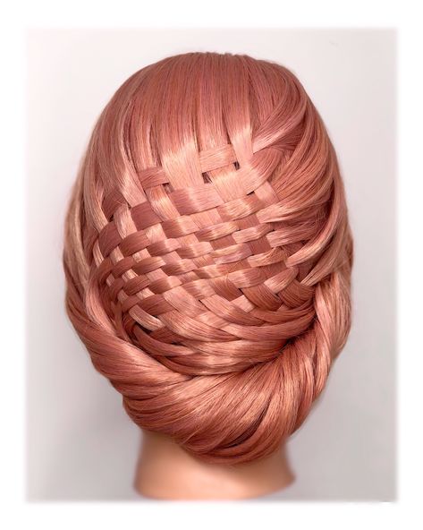 Basket weave braid updo Basket Weave Hairstyle, Embroidery Basket Weave Stitch, Basket Weave Hair, Basket Weave Braid, Bun With Braid Wrapped Around, Runway Braid Hairstyles, Vintage Braided Updo, Basket Braid, Weave Braid