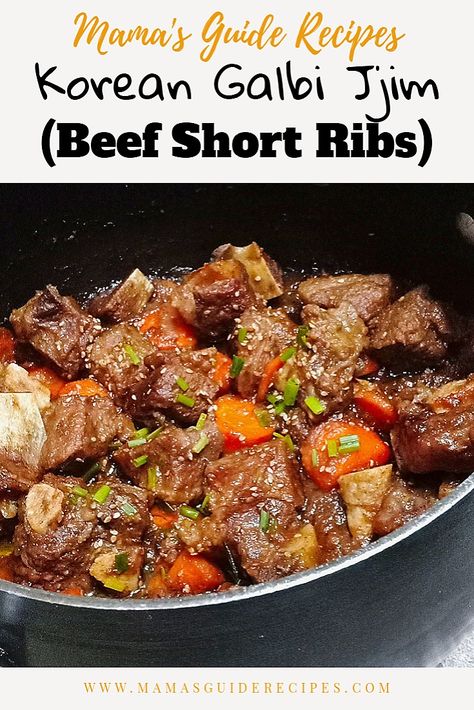 Korean Galbi Jjim - Mama's Guide Recipes Galbijim Recipe, Beef Rib Stew, Korean Beef Stew Recipe, Korean Galbi, Galbi Jjim Recipe, Korean Beef Stew, Galbi Jjim, Korean Beef Short Ribs, Short Rib Stew