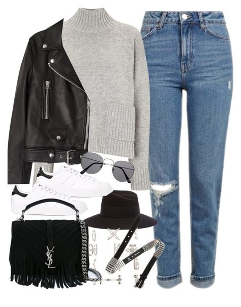 "Outfit with mom jeans" by ferned ❤ liked on Polyvore featuring Topshop, Frame Denim, Maison Michel, Acne Studios, adidas Originals, New Look, Yves Saint Laurent and McQ by Alexander McQueen Outfit With Mom Jeans, Alexander Mcqueen Clothing, Mom Jeans Outfit, Rock Outfit, Look Retro, Looks Street Style, With Mom, Komplette Outfits, Mode Inspiration