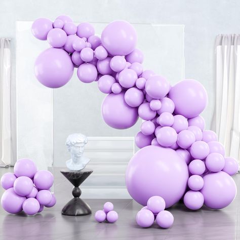 PRICES MAY VARY. 125 pcs lilac balloons different sizes - 36 inch balloons (1 pc), 18 inch balloons (5 pcs), 12 inch balloons (30 pcs), 10 inch balloons (30 pcs), 5 inch balloons (60 pcs), garland kit and manual included Made of latex, non-toxic and safe to use, recommended to use with a balloon hand pump or electric balloon pump Latex balloons filled with AIR will stay full for up to 72 hours, while with HELIUM will stay full for 3-6 hours. For best float results, please inflate the balloons 1- Lavender Balloons, Lilac Balloons, Purple Party Decorations, Black And Gold Balloons, Orange Balloons, Balloon Lights, Pastel Balloons, Purple Balloons, Purple Birthday