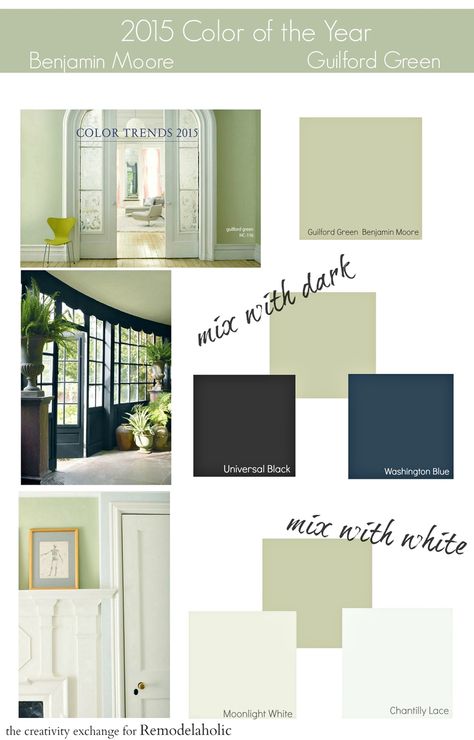 Benjamin Moore 2015 Paint Color of the Year: Guilford Green Benjamin Moore Guilford Green, Pottery Barn Paint Colors, Guilford Green, Paint Color Of The Year, Green Color Trends, Popular Living Room, Paint Trends, Dining Room Paint, Dining Room Colors