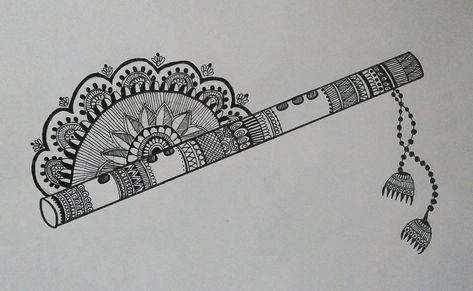 Krishna Basuri Mandala Art, Krishna Flute Mandala Art, Basuri Flute Drawing, Easy Krishna Flute Drawing, Krishna Basuri Drawing, Flute Drawing Design, Mandala Flute, Basuri Krishna Flute Drawing, Basuri Krishna Flute