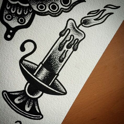 Candlestick Tattoo, Traditional Candle Tattoo, Candle Tattoo Design, Traditional Black Tattoo, Stick Tattoo, 16 Tattoo, Traditional Candle, Candle Tattoo, Ring Finger Tattoos