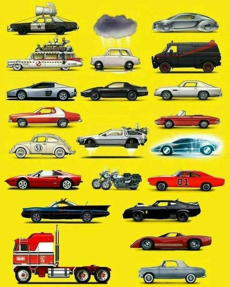 Cool tv cars from the 80s!!  Loved mosmt of these shows. Famous Movie Cars, Famous Vehicles, Kereta Sport, Types Of Cars, Tv Cars, Cars Movie, Cars And Trucks, Car Posters, Vw Bus