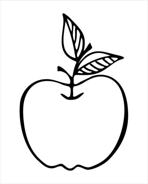 Apple doodle hand drawn contour, white background. Apple Doodle, Apple Outline, Background Background, Background White, White Background, Hand Drawn, Dancing, Vector Free, How To Draw Hands