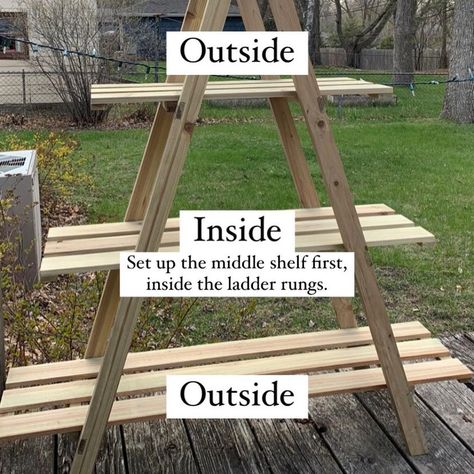 ALDI Plant Lady | Plant Tips on Instagram: “If you’re struggling to set up the plant ladder stand like I was yesterday, try setting up the middle shelf first, inside of the ladder…” Ladder Flower Stand, Outdoor Plant Ladder, Garden Ladder Ideas, Makeover Aesthetic, Ladder Stand, Ladder Planter, Patio Flower Pots, Ladder Plant Stand, Ladder Ideas