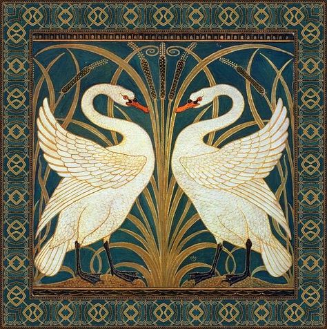 Walter Crane Swan, Rush And Iris (1875) This is one of Walter Crane’s earliest designs for wallpaper. Flowers and animals were the most common decorative elements of The Arts and Crafts Movement. Buy Walter Crane ... Motifs Art Nouveau, Design Art Nouveau, Iris Art, Walter Crane, Graphisches Design, Art Nouveau Tiles, Hur Man Målar, Tile Murals, Art Nouveau Design