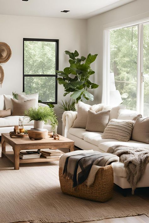 Cozy Living Room Earth Neutral Living Room, Natural Living Room Decor Ideas, Small Living Room Decor Modern, Wall Decor Small Living Room, Modern Earthy Living Room, Nordic Living Room Inspiration, Cozy Living Room Aesthetic, Living Room Decor Simple, Warm Cozy Living Room