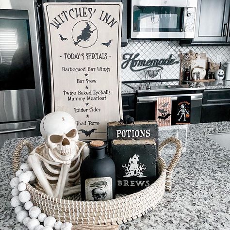 Fall / Halloween Home Decor, Simple Halloween Kitchen Decor, Halloween Decor For Kitchen Table, Potions Halloween Decor, Halloween Decor In Kitchen, Halloween Harvest Decor, Witch Theme Halloween Decor Kitchen, Halloween Decorations 2022, Counter Halloween Decor