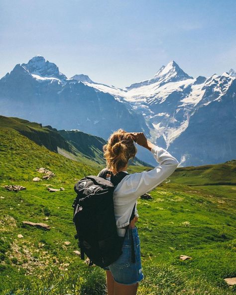 On top of the world in the Swiss Alps 🏔️🌿✨comment here if you want to know what hike this is and i’ll send you more info! | Instagram World Traveler Aesthetic, Swiss Alps Aesthetic, Hiking Photo Ideas, Swiss Alps Hiking, Mountain Hiking Aesthetic, Hike Aesthetic, Instagram Inspo Aesthetic, Travelling Aesthetic, Vacation Mountains