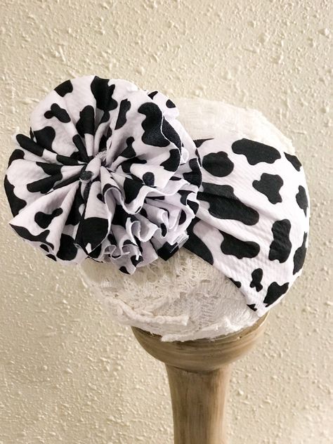 Baby And Cow Photoshoot, Baby Girl Cow Door Hanger, Cow Print Baby Stuff, Newborn Cow Costume, Cow Shirts Baby, Western Baby Girls, Toddler Head Wrap, Cow Birthday Parties, Cow Birthday