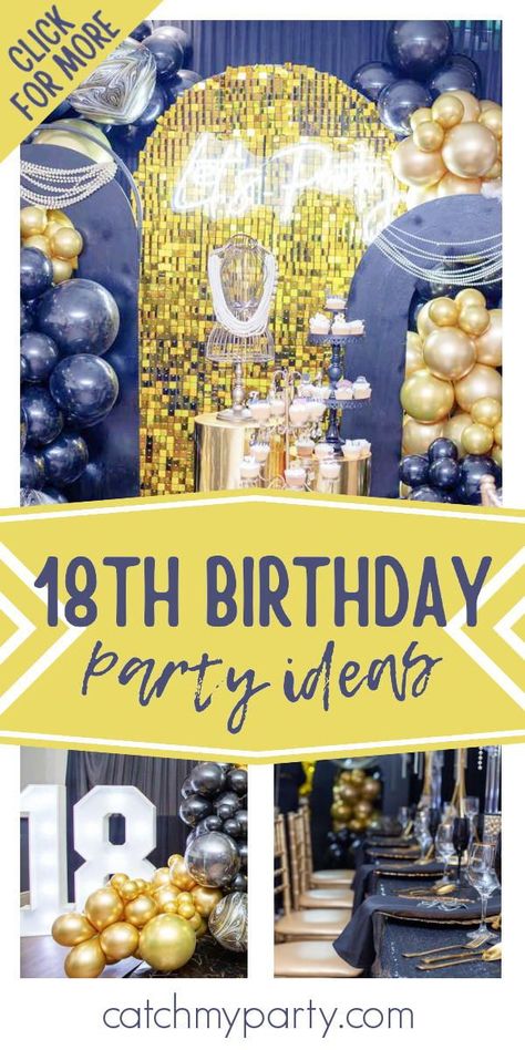 Feast your eyes on this dazzling 18th birthday party! The party decorations are amazing! See more party ideas and share yours at CatchMyParty.com 18th Birthday Party Decorations For Guys, 18th Birthday Party Ideas For Men, Male 18th Birthday Party Ideas, Boys 18th Birthday Party Ideas, 18th Birthday Party Ideas For Boys Theme, 18th Birthday Party Ideas Boy, 18th Birthday Party Ideas Activities, 18th Birthday Party Ideas For Boys, 18th Birthday Party Invitations