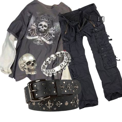 Grunge Y2k Male Outfits, Y2k Affliction, Skull Outfit, Y2k Skull, Skull Outfits, Clothes Y2k, Jessie Pinkman, Affliction Style, Affliction Outfits