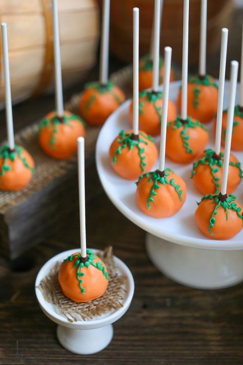 Pumpkin Cake Pops Cake Pops Easy, Pumpkin Patch Cake, Pumpkin Cake Pops, Halloween Cake Pops, Pie Pops, Cake Pops How To Make, Crumble Cake, Cake Pop Recipe, Zucchini Cake