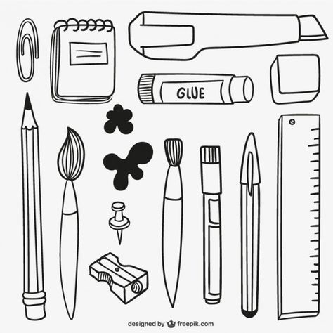 Hand drawn school materials Vector | Free Download Utensils Drawing, Poems About School, Back To School Clipart, Art School Supplies, Drawing Scenery, Literacy Day, English Learning Books, Create This Book, School Coloring Pages