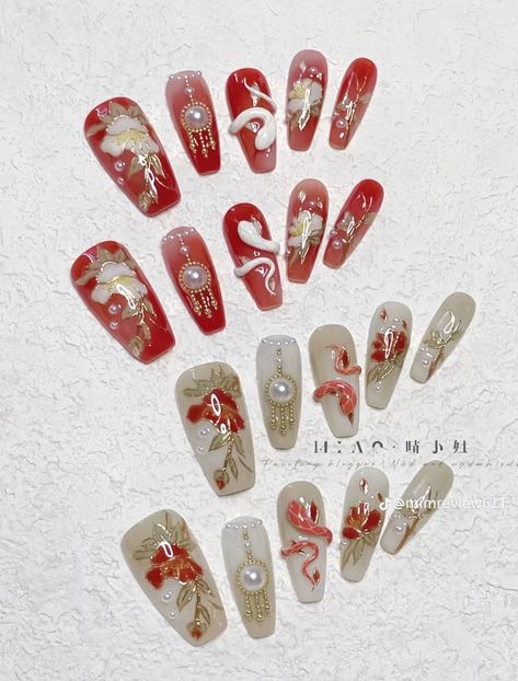 Cny 2025 Nails, Cny Nail Art, Chinese New Year Nails, 2025 Nails, Cny Nails, Cny 2025, Ring Stacks, Home Nail Salon, Asian Nails