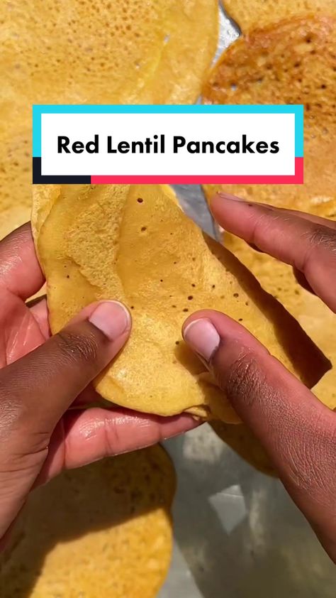 Lentil Pancakes, Red Lentil Pancakes, Lentils And Rice, Vegan Pancakes, Indian Inspired, Lentil Recipes, Red Lentil, Pancake Recipe, Lentils