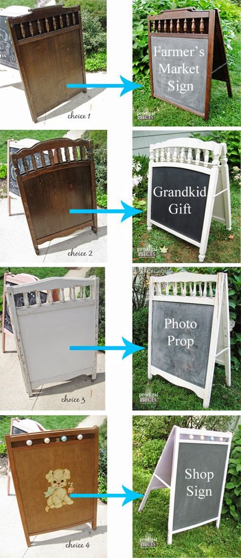 Old Baby Cribs, Timber Projects, Make A Chalkboard, Chalkboard Easel, Old Cribs, Flea Market Flip, Chalkboard Sign, Kitchen Units, Upcycled Crafts