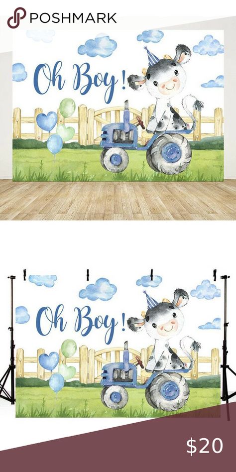 Oh Boy Baby Shower Backdrop Boy 7x5ft Cow On Tractor Photo Background Farm Theme Farm Baby Shower Theme Boys, Baby Boy Cupcake Ideas, Boy Cupcake Ideas, Barnyard Baby Shower Ideas, Baby Shower Farm Theme, Baby Shower Backdrop Boy, Farm Baby Shower Theme, Boy Baby Shower Backdrop, Tractor Baby Shower