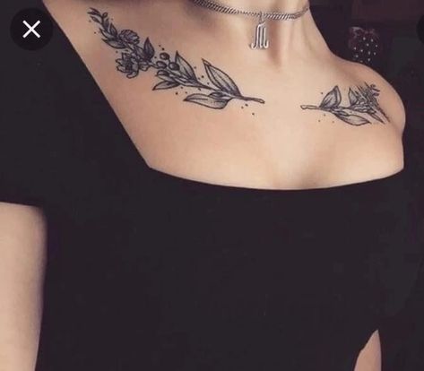 Colar Bone Tattoo Flowers, Collar Bone Tattoo Plants, Symetric Tattoo Collar Bone, Collar Bone Tattoo Goth, Gothic Collar Bone Tattoo, Women Collar Bone Tattoo, Traditional Collar Bone Tattoo, Symmetrical Collar Bone Tattoo, Flower Collar Bone Tattoo