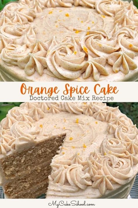 This moist, ,delicious Orange Spice Layer Cake is the perfect fall dessert! Orange Spice Cake Recipe, Spice Layer Cake, Orange Spice Cake, Pumpkin Spice Cake Recipe, Doctored Cake Mix Recipes, Cake Mix Doctor, Fall Cake Recipes, Apple Spice Cake, Spice Cake Recipes