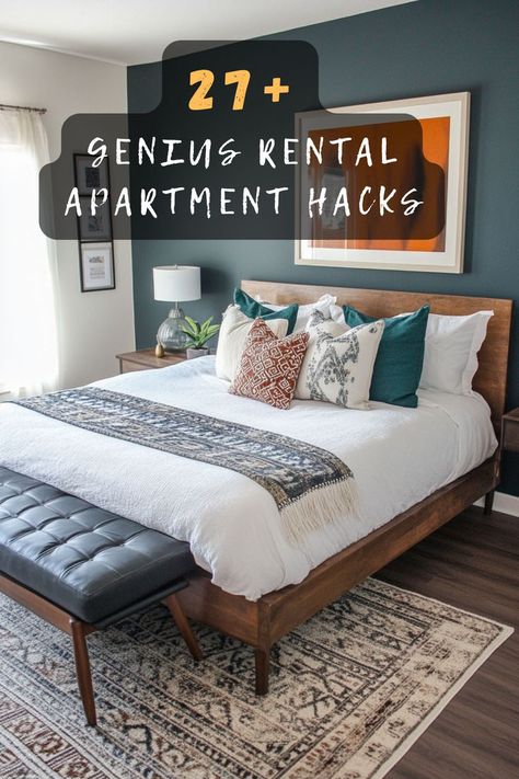 Craving creativity in your rental? 🎨🏠 Click to explore 27 creative apartment hacks that add personality and functionality to your space. #CreativeHacks #ApartmentDecor #RentalLiving #HomeIdeas #FunctionalDesign Rental Home Decorating Bedroom, Apartment Hacks Rental, Diy Home Decor For Apartments Renting, Creative Apartment, Renter Hacks, Renting An Apartment, Apartment Hacks, Rental Apartment, Apartment Rental