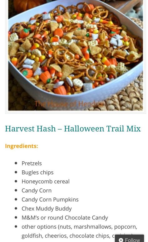 Fall 1st Birthday Food Ideas, Fall Snacks For Wedding, Trail Mix Recipes Fall, Halloween Recipes Appetizers Fun, Trail Mix Recipes Halloween, Fall Snack For Preschool, Easy Halloween Trail Mix Recipe, Harvest Trail Mix Fall, Healthy Fall Trail Mix Recipe