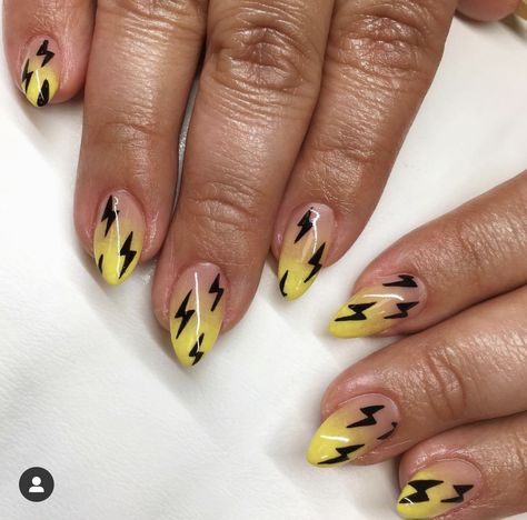 Lineman Nails, Lightnight Bolt Nails, Lightning Nails Designs, Lightning Bolt Nail Art, Lightening Bolt Nail Design, Nails With Lightning Bolt, Lightening Nails, Lightning Nail Art, Lighting Nails